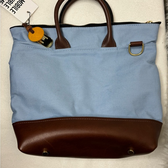 R. Riveter Otto Signature Light Blue Canvas Brown Leather Satchel w/ S. Case NWT - Picture 2 of 8